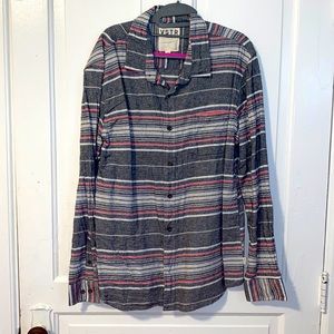 Grey, White, and Coral Striped Flannel